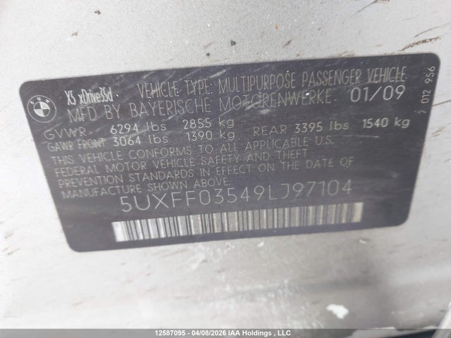 12587095 :رقم المزاد ، 5UXFF03549LJ97104 vin ، 2009 Bmw X5 Xdrive35d مزاد بيع