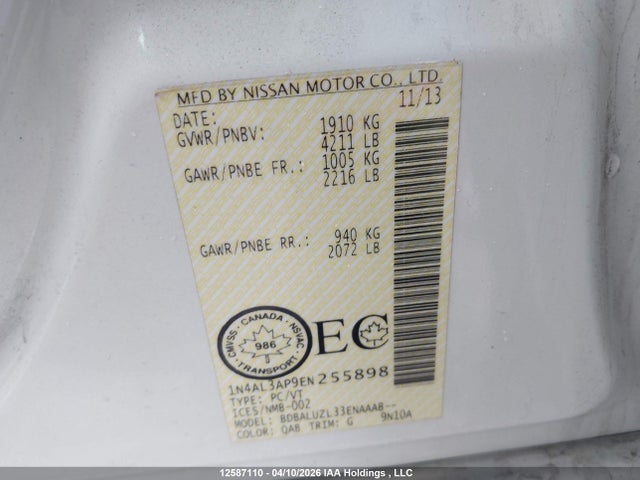 1N4AL3AP9EN255898 Nissan Altima 2.5/s/sv/sl