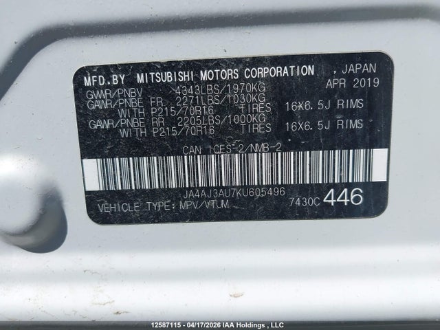 JA4AJ3AU7KU605496 Mitsubishi RVR SE