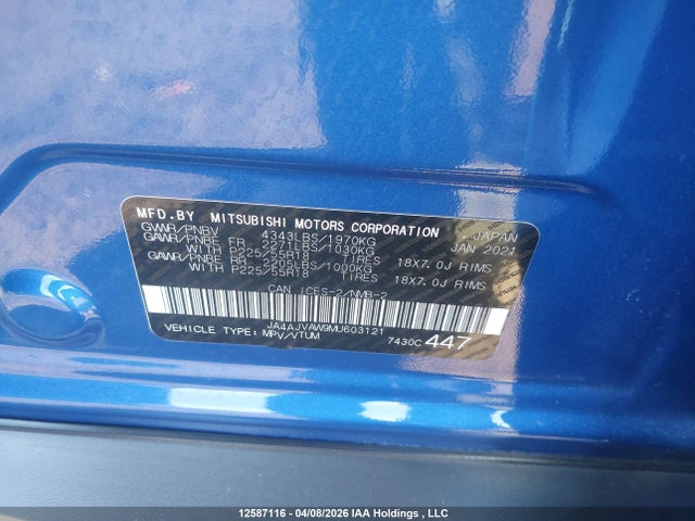 JA4AJVAW9MU603121 Mitsubishi Rvr Se/sel/le/gt