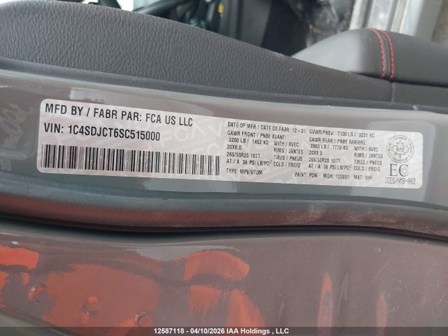 Продажа на аукционе авто 2025 Dodge Durango R/t, vin: 1C4SDJCT6SC515000, номер лота: 12587118