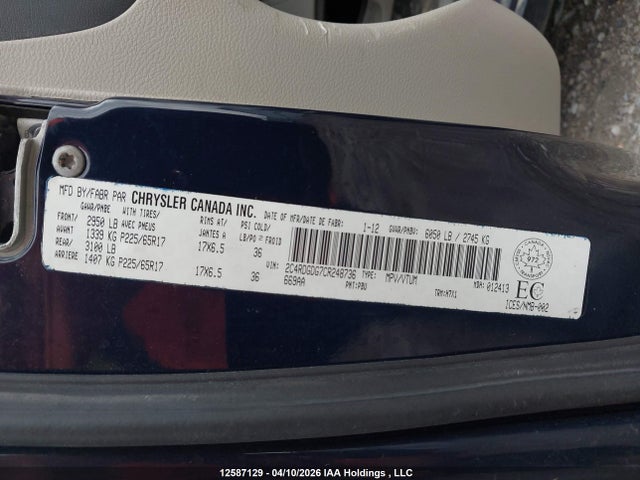 Aukcja sprzedaży 2012 Dodge Grand Caravan Crew, vin: 2C4RDGDG7CR248736, numer aukcji: 12587129
