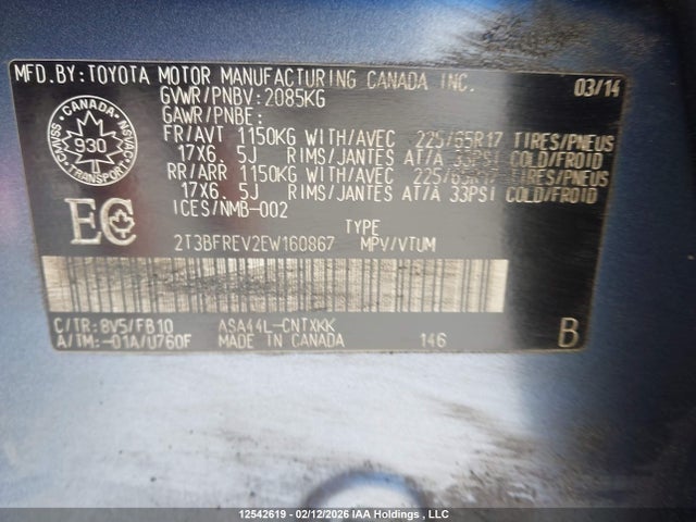 Aukcja sprzedaży 2014 Toyota Rav4 Le, vin: 2T3BFREV2EW160867, numer aukcji: 12542619