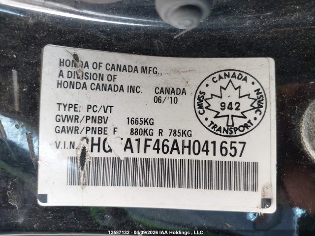 Продаж на аукціоні авто 2010 Honda Civic, vin: 2HGFA1F46AH041657, номер лоту: 12587132