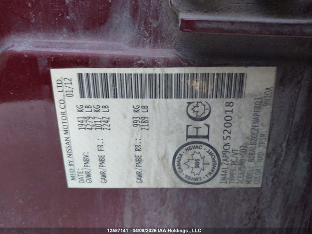 Продаж на аукціоні авто 2012 Nissan Altima S, vin: 1N4AL2AP9CN520018, номер лоту: 12587141
