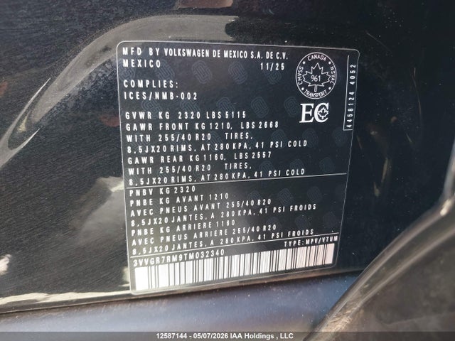 12587144 :رقم المزاد ، 3VVGR7RM9TM032340 vin ، 2026 Volkswagen Tiguan Se R-line Black مزاد بيع