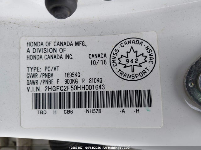 2HGFC2F50HH001643 Honda Civic Lx
