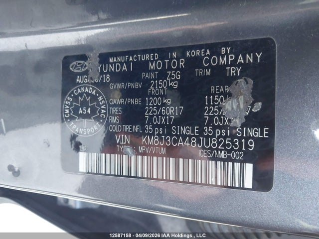 KM8J3CA48JU825319 Hyundai Tucson Limited/sport And Eco/se