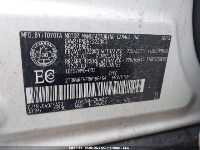 2T3RWRFV7RW186464 Toyota Rav4 Hybrid Xle