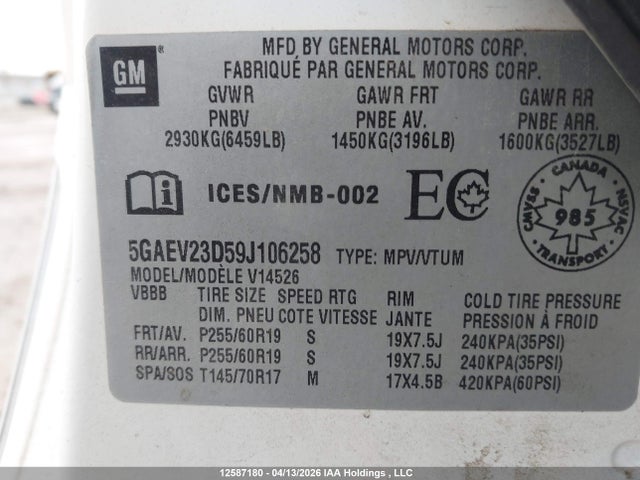 Aukcja sprzedaży 2009 Buick Enclave Cxl, vin: 5GAEV23D59J106258, numer aukcji: 12587180