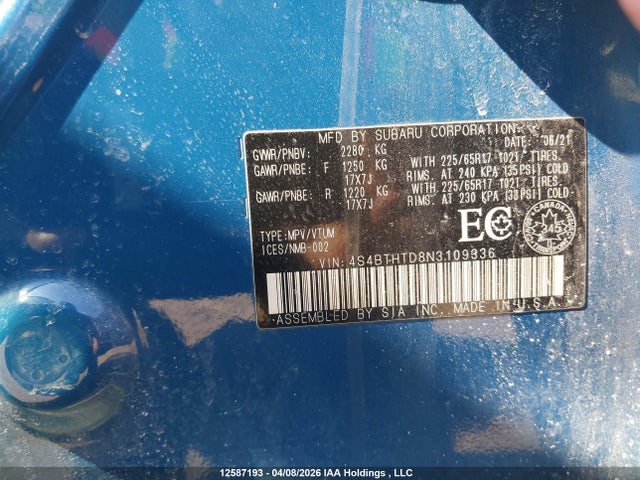 4S4BTHTD8N3109336 Subaru Outback Wilderness