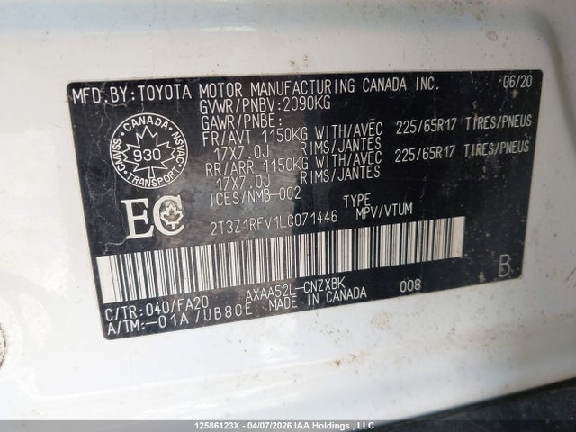 2T3Z1RFV1LC071446 Toyota RAV4 LE