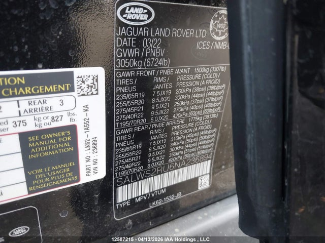 Продажа на аукционе авто 2022 Land Rover Range Rover Sport Hst Mhev, vin: SALWS2RU6NA236894, номер лота: 12587215