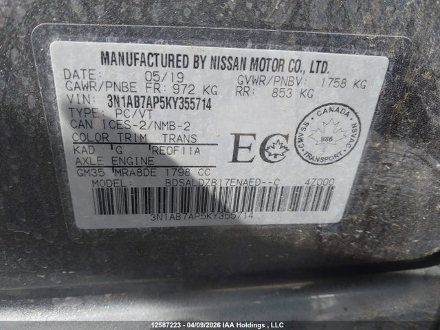 3N1AB7AP5KY355714 Nissan Sentra 1.8 S/1.8 Sv