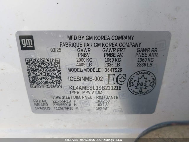Aukcja sprzedaży 2025 Buick Encore Gx Sport Touring, vin: KL4AMESL3SB213216, numer aukcji: 12587254