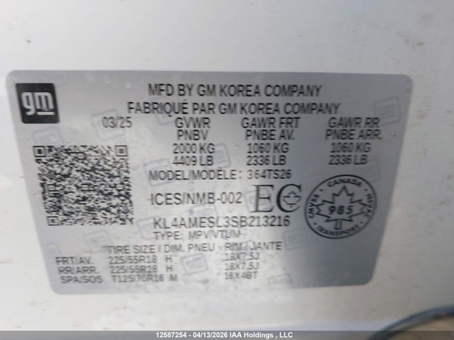 Aukcja sprzedaży 2025 Buick Encore Gx Sport Touring, vin: KL4AMESL3SB213216, numer aukcji: 12587254