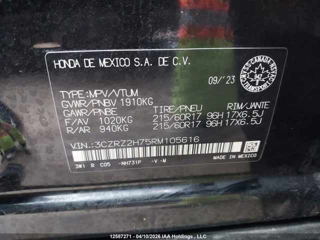 3CZRZ2H75RM105616 Honda HR-V
