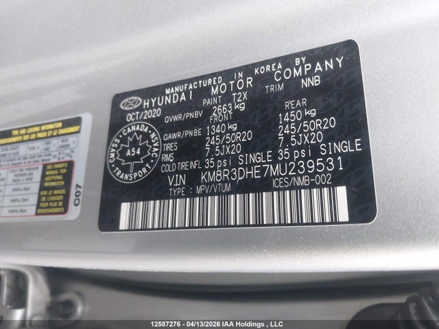KM8R3DHE7MU239531 Hyundai Palisade Sel