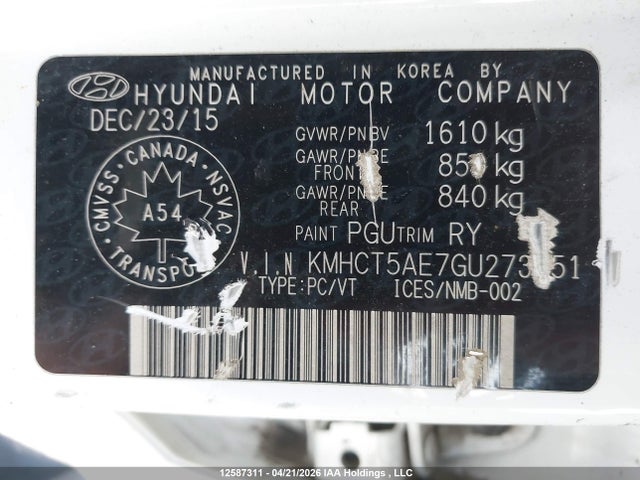 KMHCT5AE7GU273351 Hyundai Accent