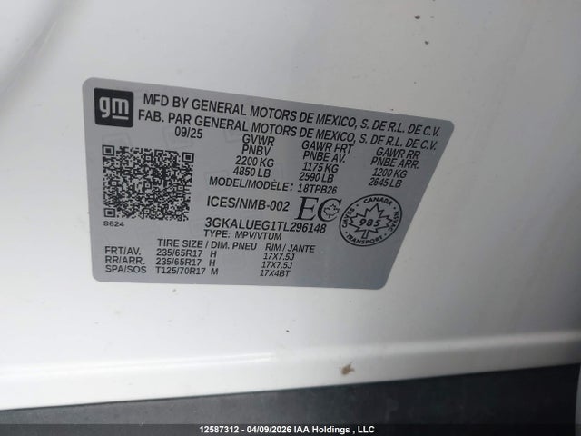 3GKALUEG1TL296148 GMC Terrain Elevation