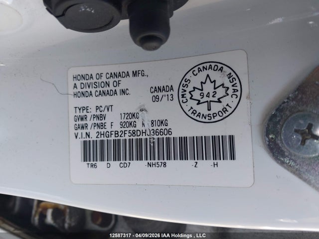 Продаж на аукціоні авто 2013 Honda Civic Lx, vin: 2HGFB2F58DH036606, номер лоту: 12587317