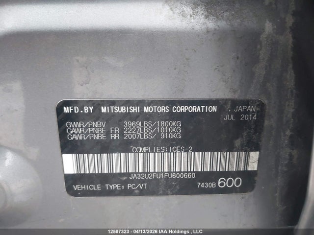 JA32U2FU1FU600660 Mitsubishi Lancer Gt/se