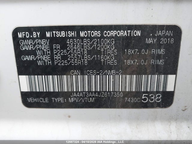 JA4AT3AA4JZ617350 Mitsubishi Eclipse Cross Es
