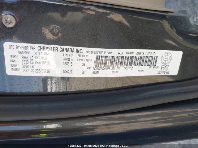 2012 Dodge Grand Caravan მანქანა იყიდება აუქციონზე, vin: 2C4RDGBGXCR291261, აუქციონის ნომერი: 12587332