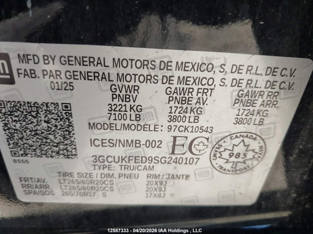 3GCUKFED9SG240107 Chevrolet Silverado K1500 Lt Trail Boss