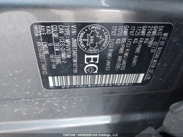 Aukcja sprzedaży 2025 Nissan Rogue S, vin: JN8BT3AB7SW167199, numer aukcji: 12587348