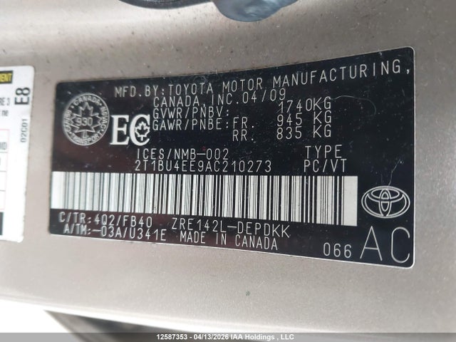 2010 Toyota Corolla S/le/xle მანქანა იყიდება აუქციონზე, vin: 2T1BU4EE9AC210273, აუქციონის ნომერი: 12587353