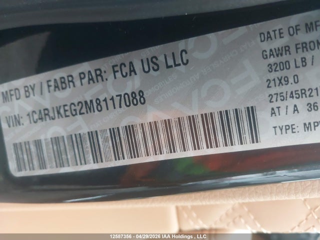 1C4RJKEG2M8117088 Jeep Grand Cherokee L Summit Reserve