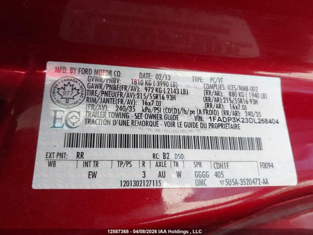 Продаж на аукціоні авто 2013 Ford Focus, vin: 1FADP3K23DL268404, номер лоту: 12587368