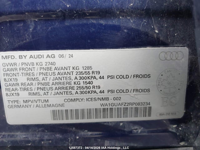Продаж на аукціоні авто 2024 Audi Q4 E-tron 55, vin: WA1GUAFZ2RP083234, номер лоту: 12587372