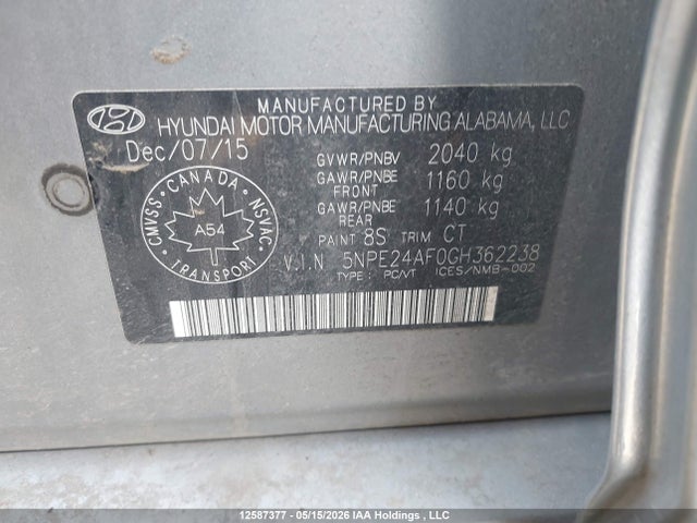 5NPE24AF0GH362238 Hyundai Sonata