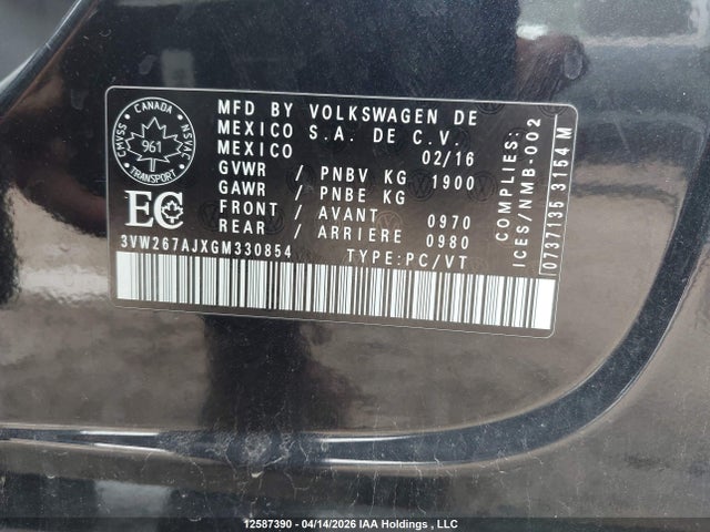 3VW267AJXGM330854 Volkswagen Jetta 1.4 Tsi Trendline/1.4 Tsi Trendline+
