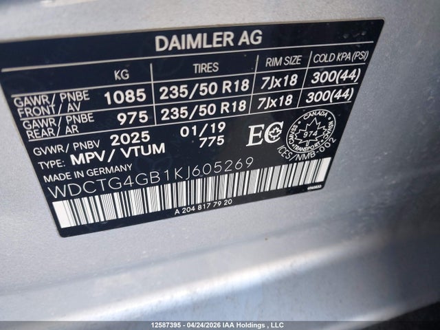 WDCTG4GB1KJ605269 Mercedes-Benz Gla 250 4matic