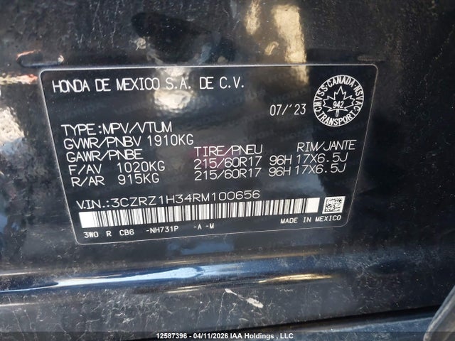 3CZRZ1H34RM100656 Honda HR-V
