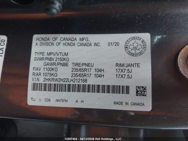 2HKRW2H22LH212168 Honda CR-V LX