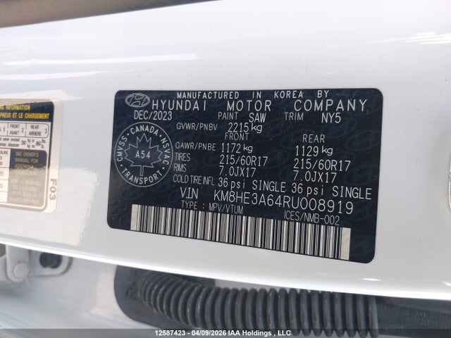 Продажа на аукционе авто 2024 Hyundai Kona Electric Ultimate W/sage-green Interior, vin: KM8HE3A64RU008919, номер лота: 12587423