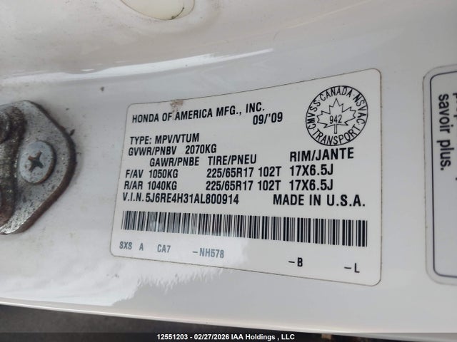 Aukcja sprzedaży 2010 Honda Cr-v Lx, vin: 5J6RE4H31AL800914, numer aukcji: 12551203