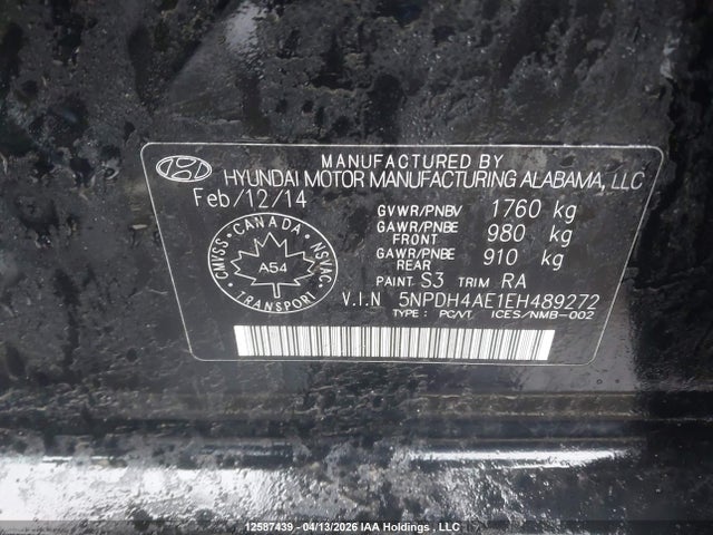 12587439 :رقم المزاد ، 5NPDH4AE1EH489272 vin ، 2014 Hyundai Elantra Gl مزاد بيع
