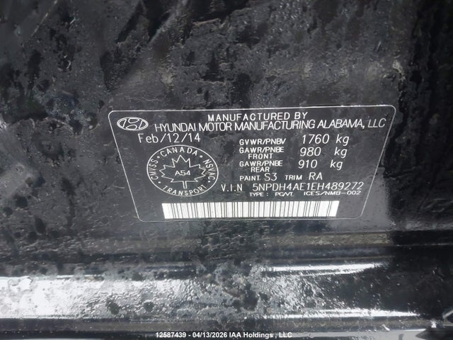 12587439 :رقم المزاد ، 5NPDH4AE1EH489272 vin ، 2014 Hyundai Elantra Gl مزاد بيع