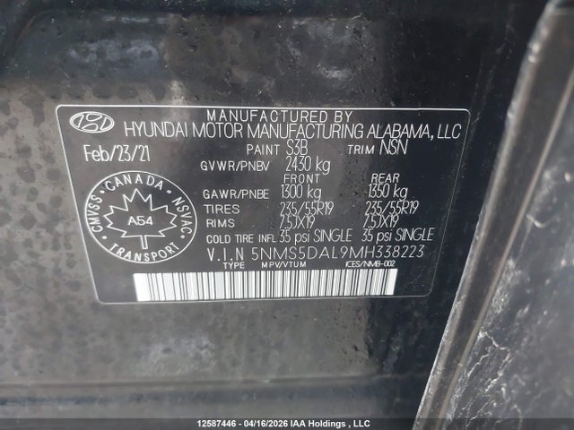 5NMS5DAL9MH338223 Hyundai Santa Fe Ultimate Calligraphy