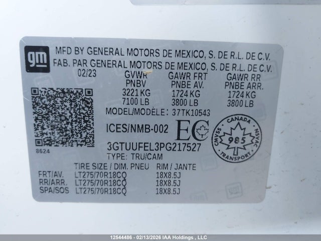 Aukcja sprzedaży 2023 Gmc Sierra 1500 At4x, vin: 3GTUUFEL3PG217527, numer aukcji: 12544486