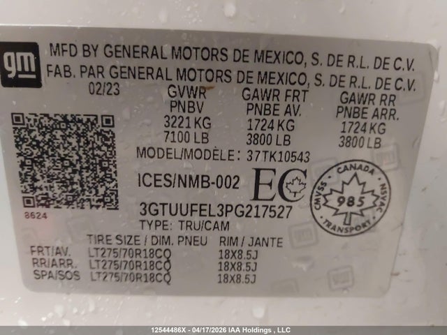 Aukcja sprzedaży 2023 Gmc Sierra 1500 At4x, vin: 3GTUUFEL3PG217527, numer aukcji: 12544486