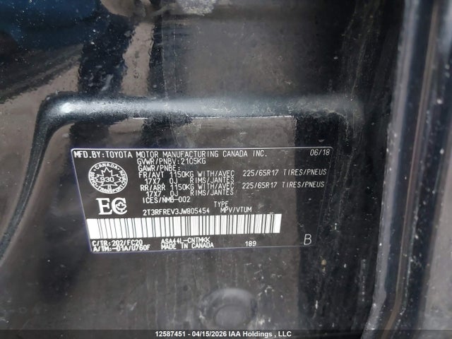 2T3RFREV3JW805454 Toyota RAV4