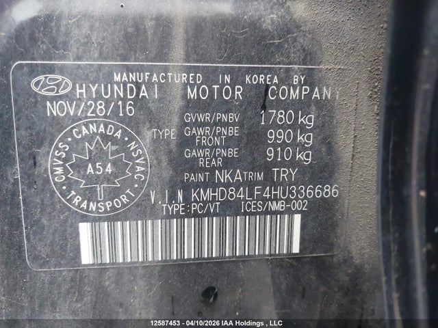 KMHD84LF4HU336686 Hyundai ELANTRA GL