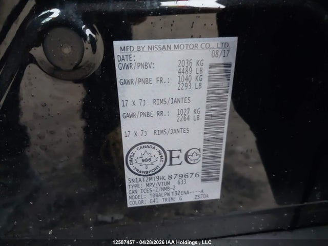 5N1AT2MT9HC879676 Nissan ROGUE S/SV