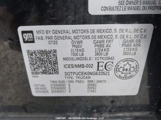 3GTPUCEK0NG633521 GMC Sierra K1500 Elevation